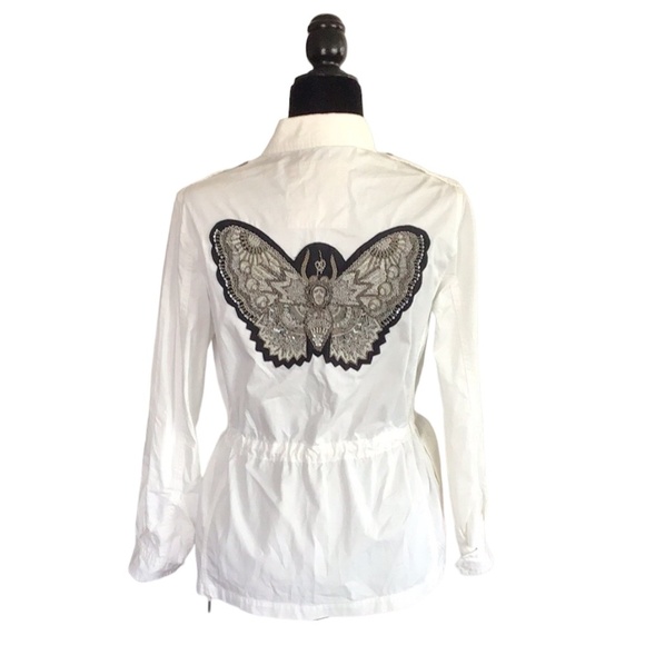 Zadig & Voltaire KAYAK MILI Embroidered Butterfly Zip Front Utility Jack, S - Picture 6 of 14